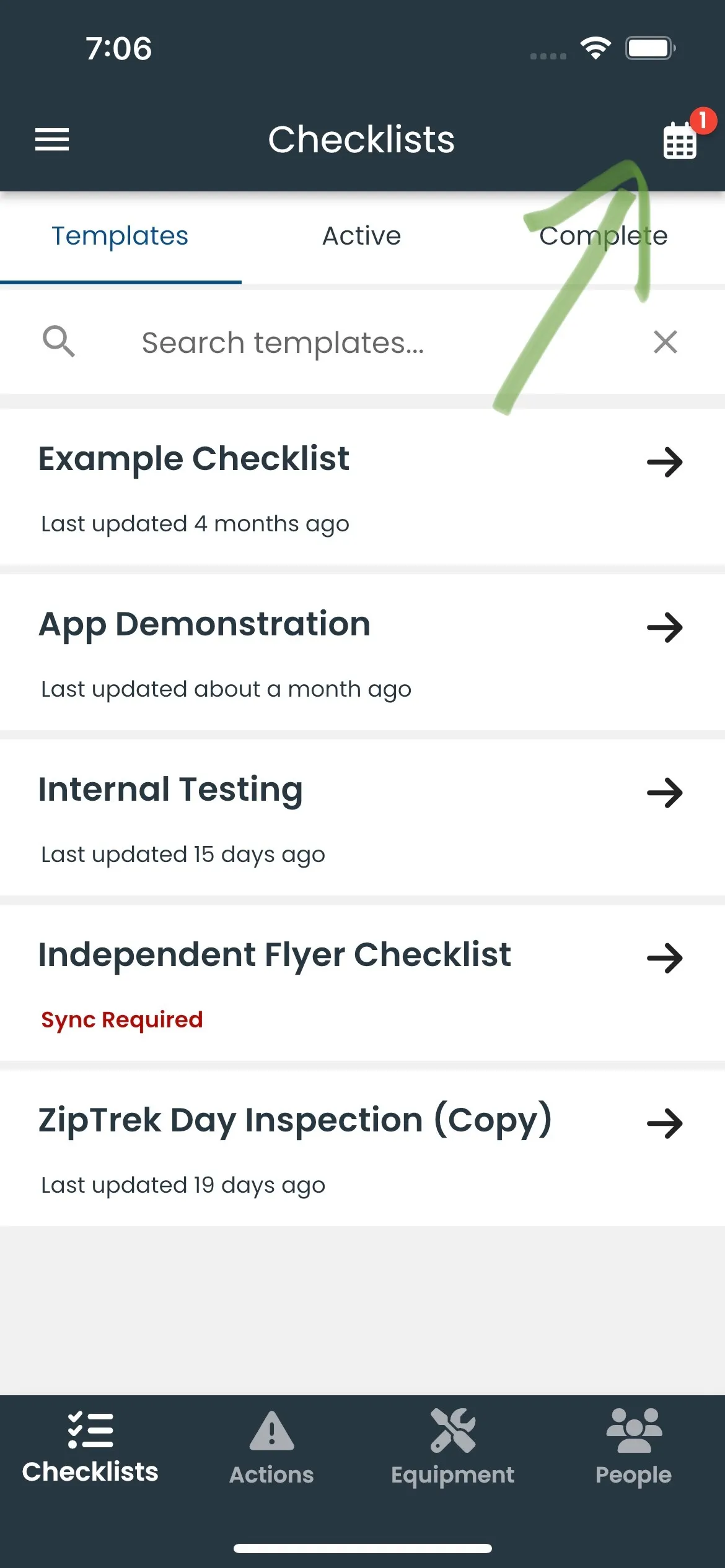 Scheduled checklist on the app home screen