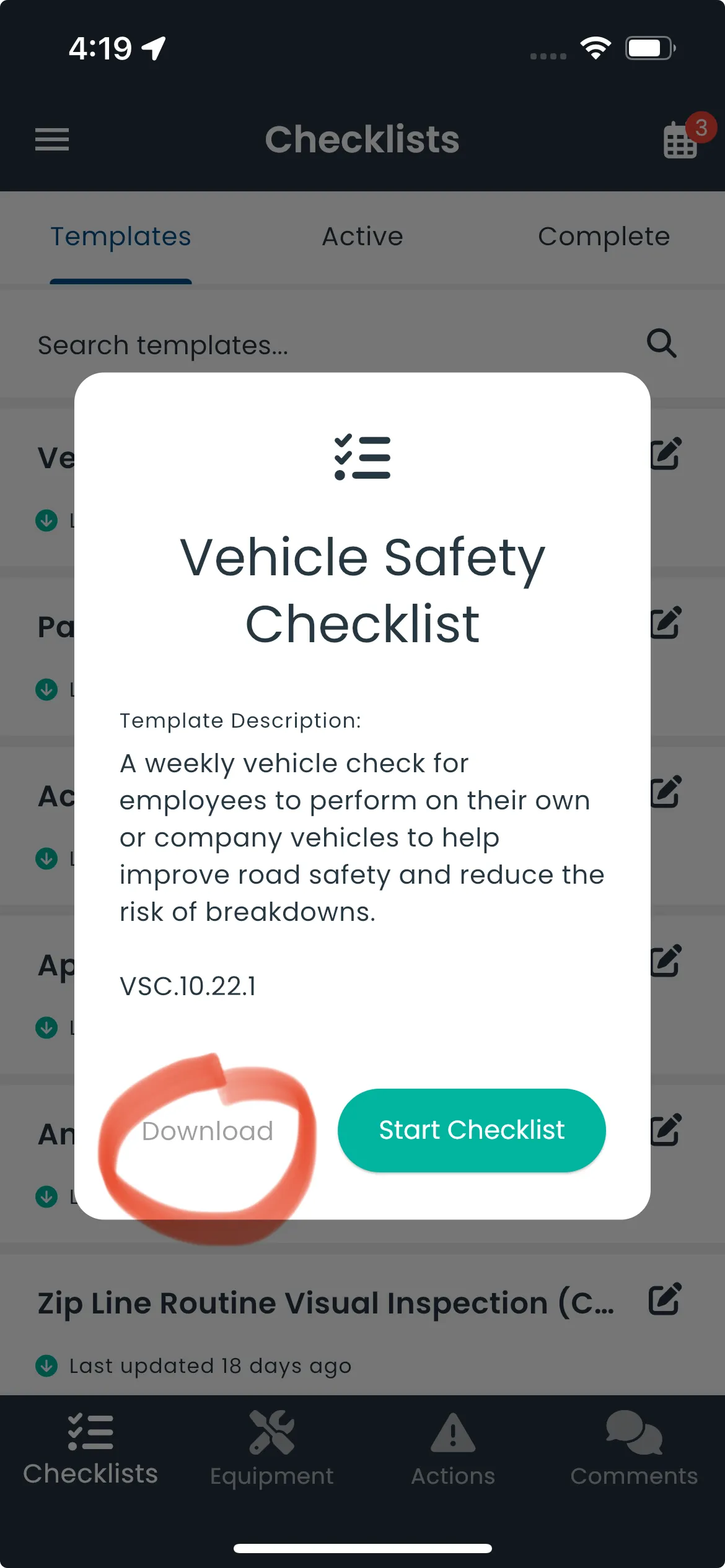 Downloading a checklist template