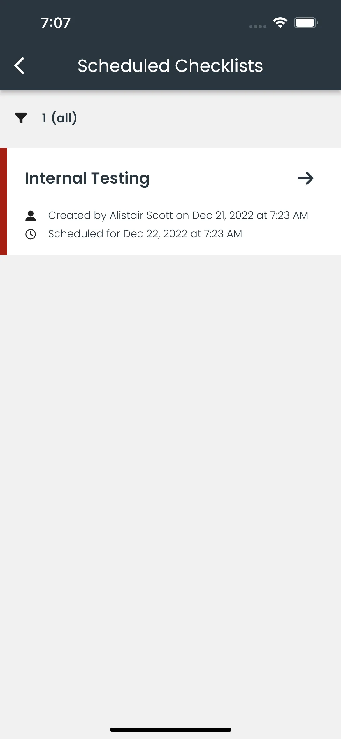 Calendar view of scheduled checklists